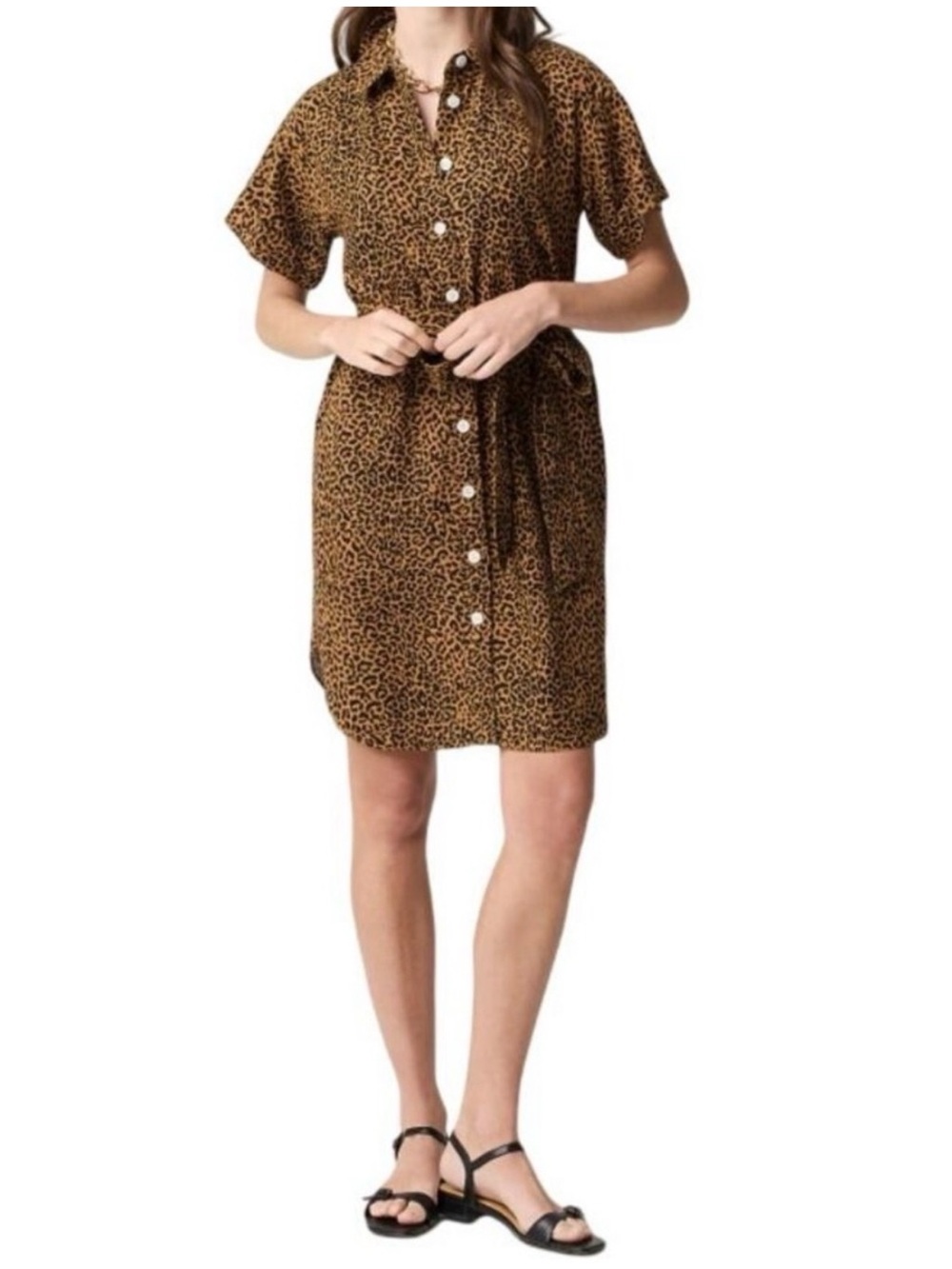 J Crew linen blend short sleeve shirt dress leopard print - Picture 2 of 7